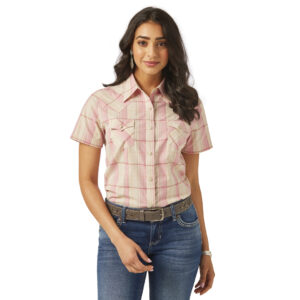 Wrangler Short Sleeve Pink Plaid Snap Shirt