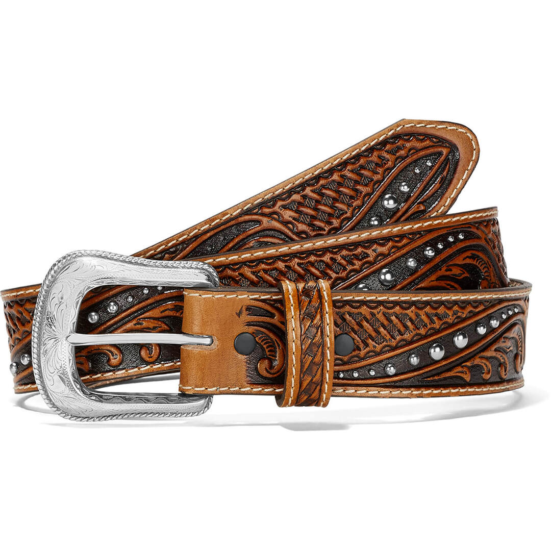 TOPACC Western Genuine Leather Pattern Tooled Belt - Buckle with