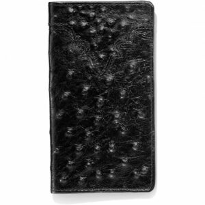 Ostrich Print Leather Rodeo Wallet - Black
