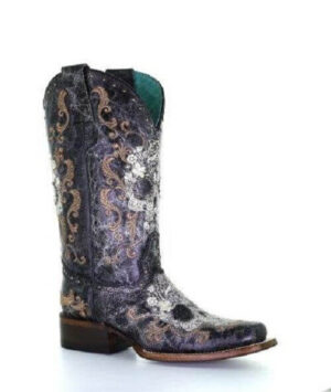 Corral White Floral Skull Embroidered Cowgirl Boots