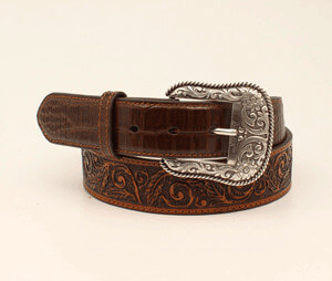 Ariat Croc Tab Floral Tooled Leather Belt