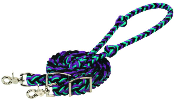 Braided Ecoluxe Rein Black Purple & Turquoise