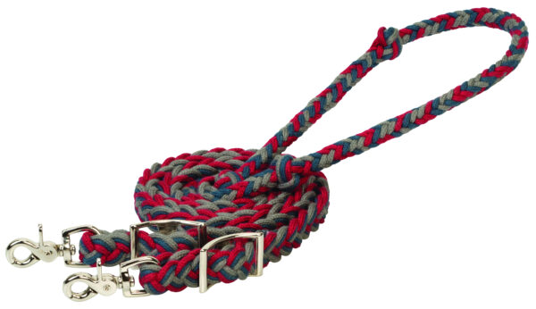 Braided Ecoluxe Rein Red Blue & Charcoal