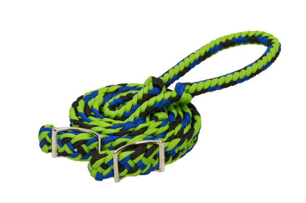 Braided Nylon Rein Lime Blue and Black