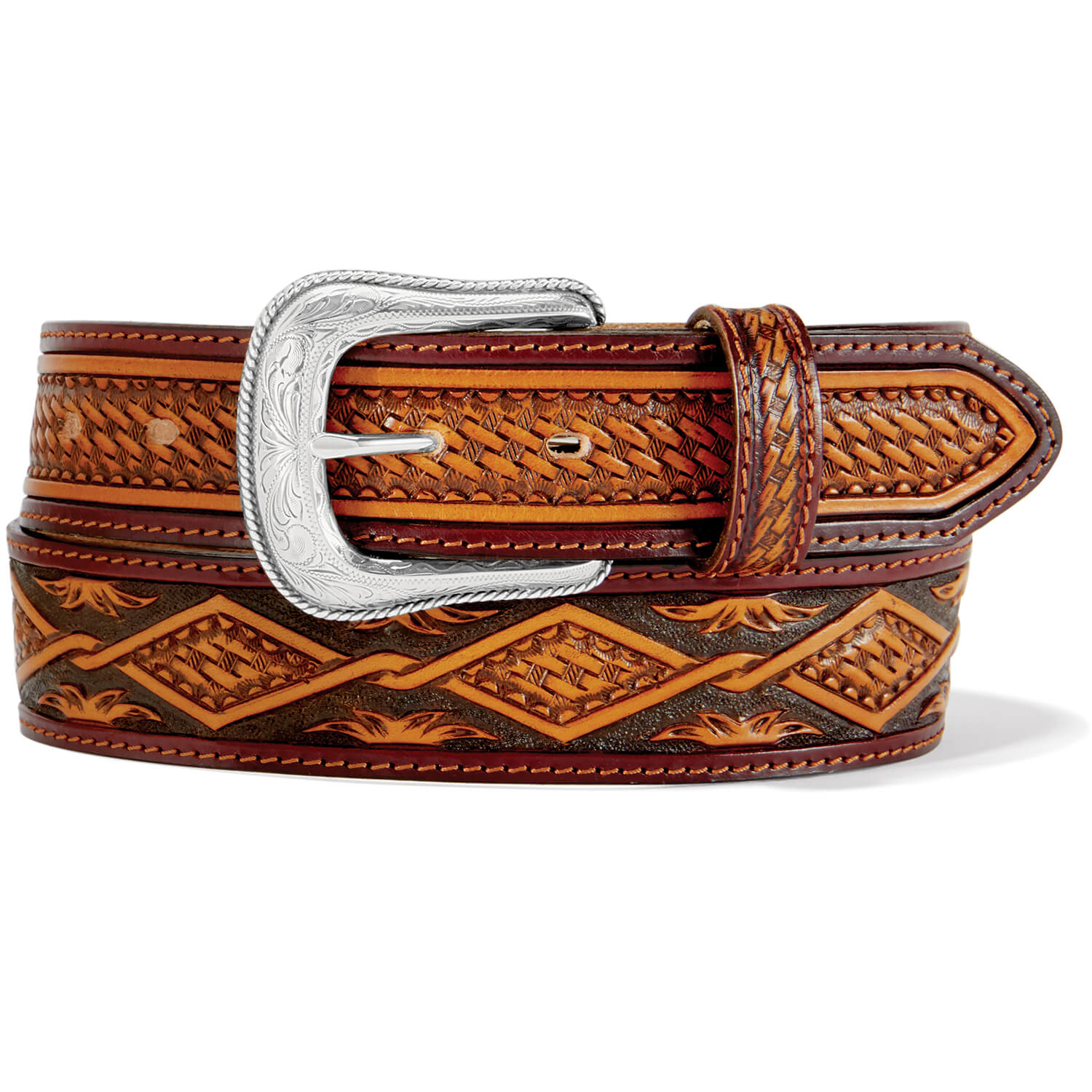 Clayton Basket Stamp Western Leather Belt - Al-Bar Ranch