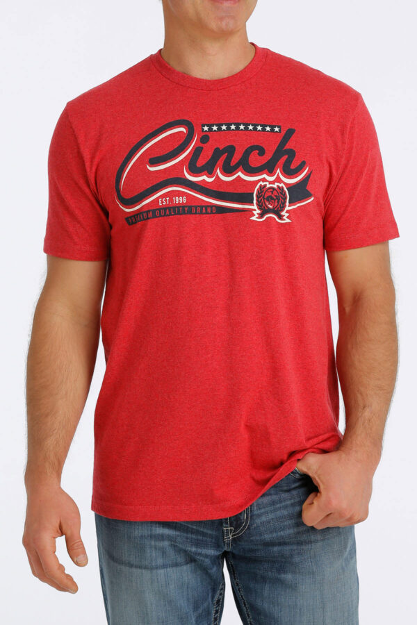 Cinch Heather Red Logo Tee Front View
