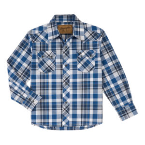 Wrangler Retro Plaid Snap Western Shirt in Blue