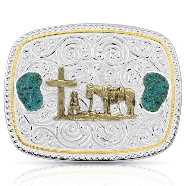 Winding Country Roads Christian Cowboy Turquoise Belt Buckle 46910-731M
