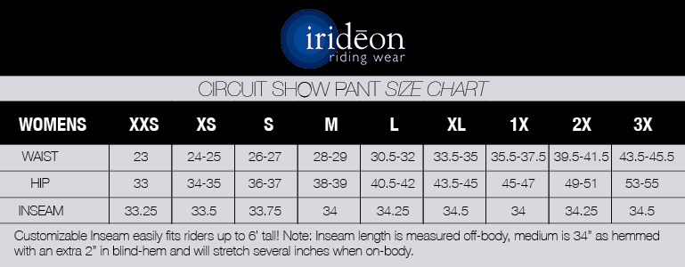 Circuit Show Pant Size Chart