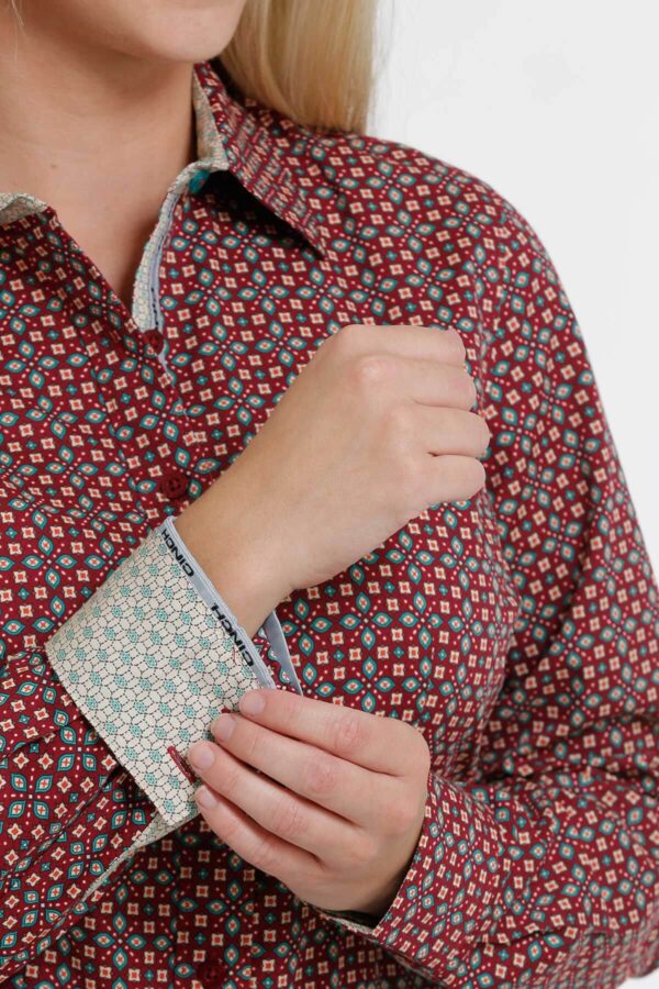 Cinch Red Digital Floral Print Shirt Detail