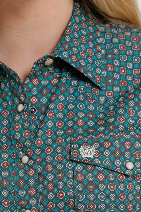 Cinch Green Geometric Print Shirt Detail