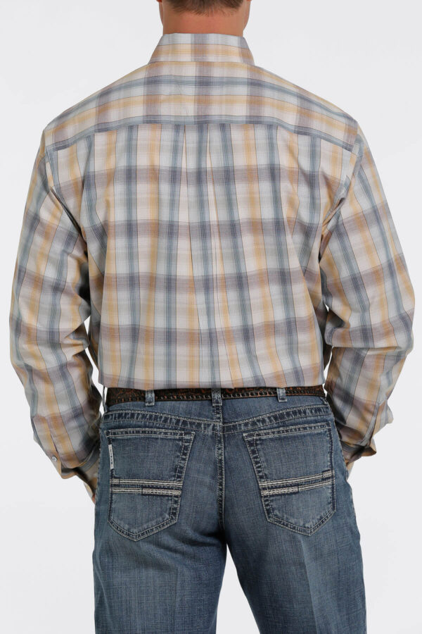 Cinch Tan & Blue Plaid Shirt Back