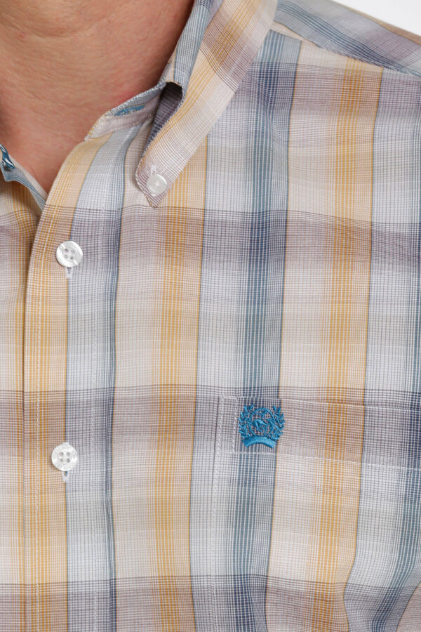 Cinch Tan & Blue Plaid Shirt Pattern Detail