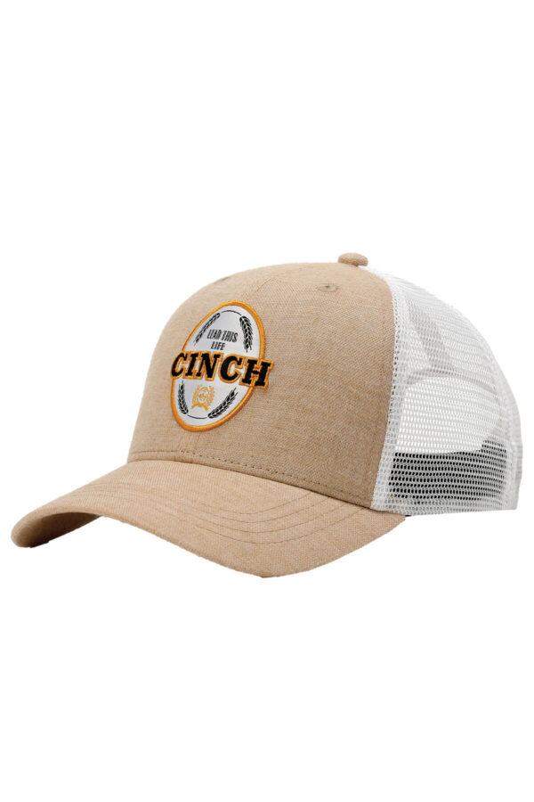 Cinch Tan Cap with Patch Angled View