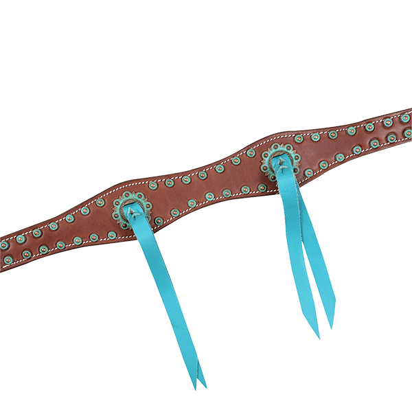 Martin Saddlery Breast Collar with Turquoise and Copper dots close up