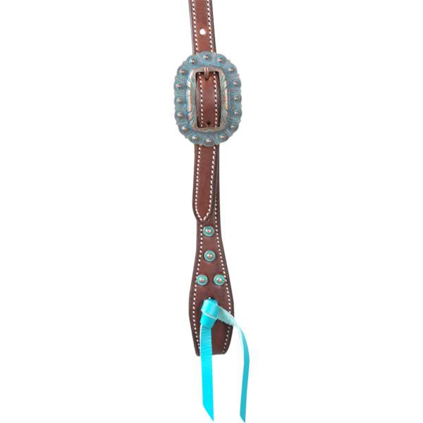 Martin Saddlery Headstall with turquoise and Copper Dots Close up