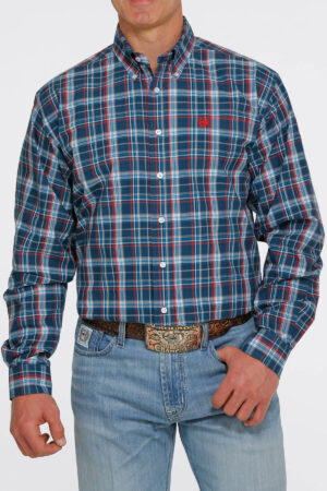Cinch Navy Plaid Button Shirt