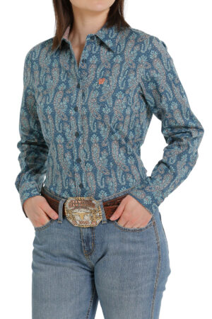 Cinch Blue Cactus Print Shirt