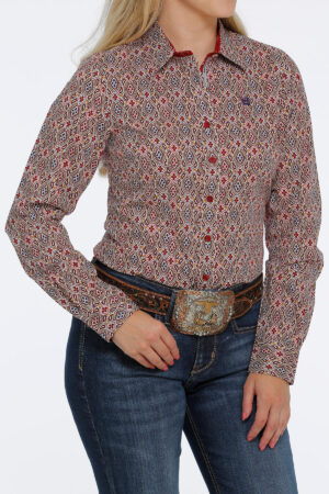 Cinch Cream/Red Print Shirt