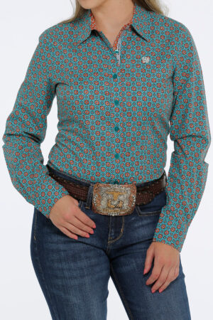 Cinch Green Print Button Shirt