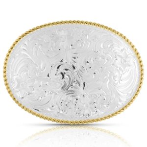 Montana Silversmiths Small Two-Tone Engraved Rope Edge Oval Buckle