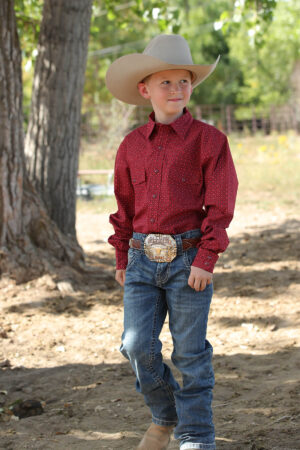 Cinch Boys Burgundy Print Snap Shirt