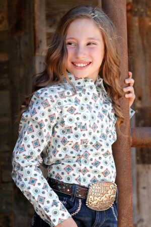 Cruel Girls Light Blue Print Snap Shirt