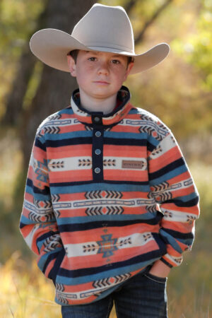 Cinch Boys Fleece Pullover in Southwest Red front view