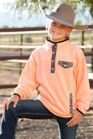Cruel Fleece Pullover - Solid Peach & Leopard Print