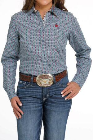 Cinch Light Blue Basketstamp Print Shirt