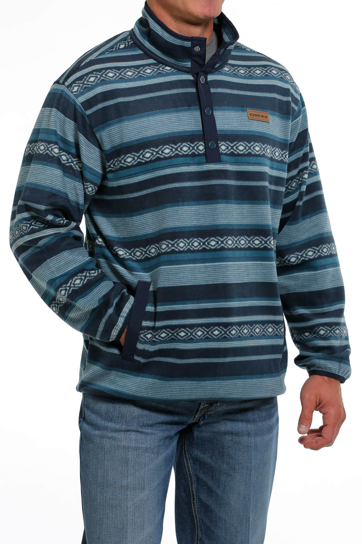 Cinch Fleece Pullover Blue Stripe Front View