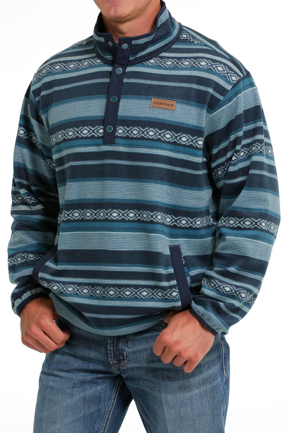 Cinch Fleece Pullover Blue Stripe Alternate Front View