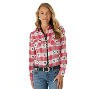 Wrangler Retro Red Aztec Plaid Shirt Front View