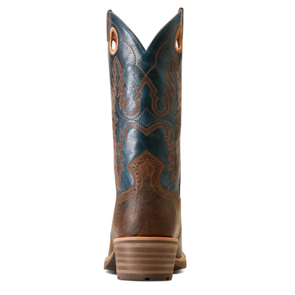 Ariat Hyrbrid Roughstock Boot Brown & Blue Heel View