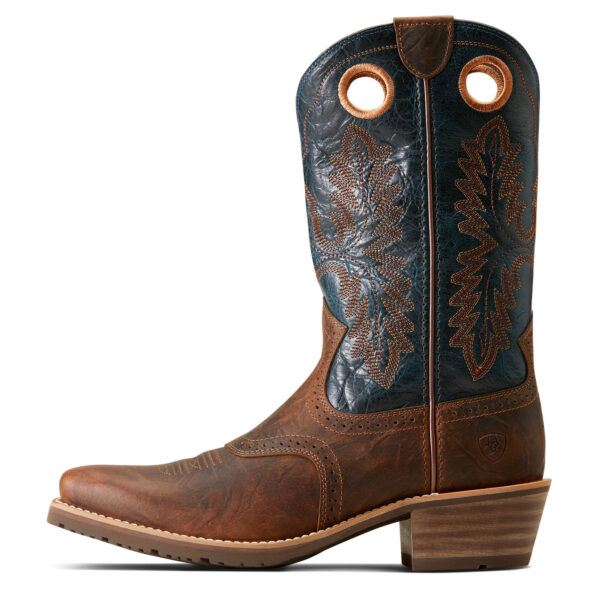 Ariat Hyrbrid Roughstock Boot Brown & Blue Side View