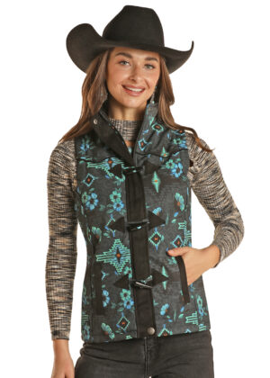 Powder River Floral Aztec Softshell Vest - Grey