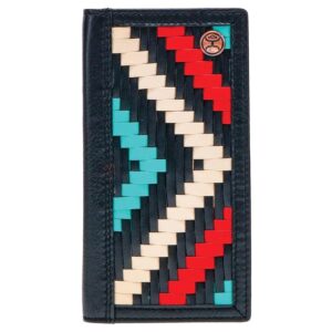 "Black Hawk" Rodeo Hooey Wallet Black/Red Aztec Woven