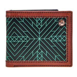 "Neon Moon" Bifold Roughy Wallet Black/Brown w/Turquoise Aztec