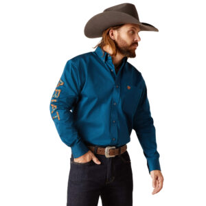 Ariat Team Logo Shirt in steel blue front view