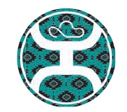 Hooey 2.0 Sticker with Navy and Teal Aztec Background