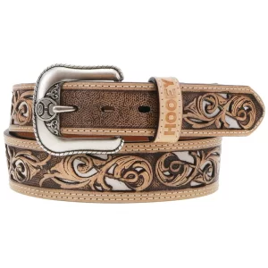 Hooey Ivory Top Notch Belt - ivory inlaid with tan filigree pattern