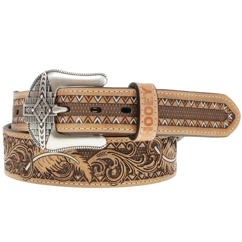 Hooey War Paint Belt Natural Brown and Ivory color front view