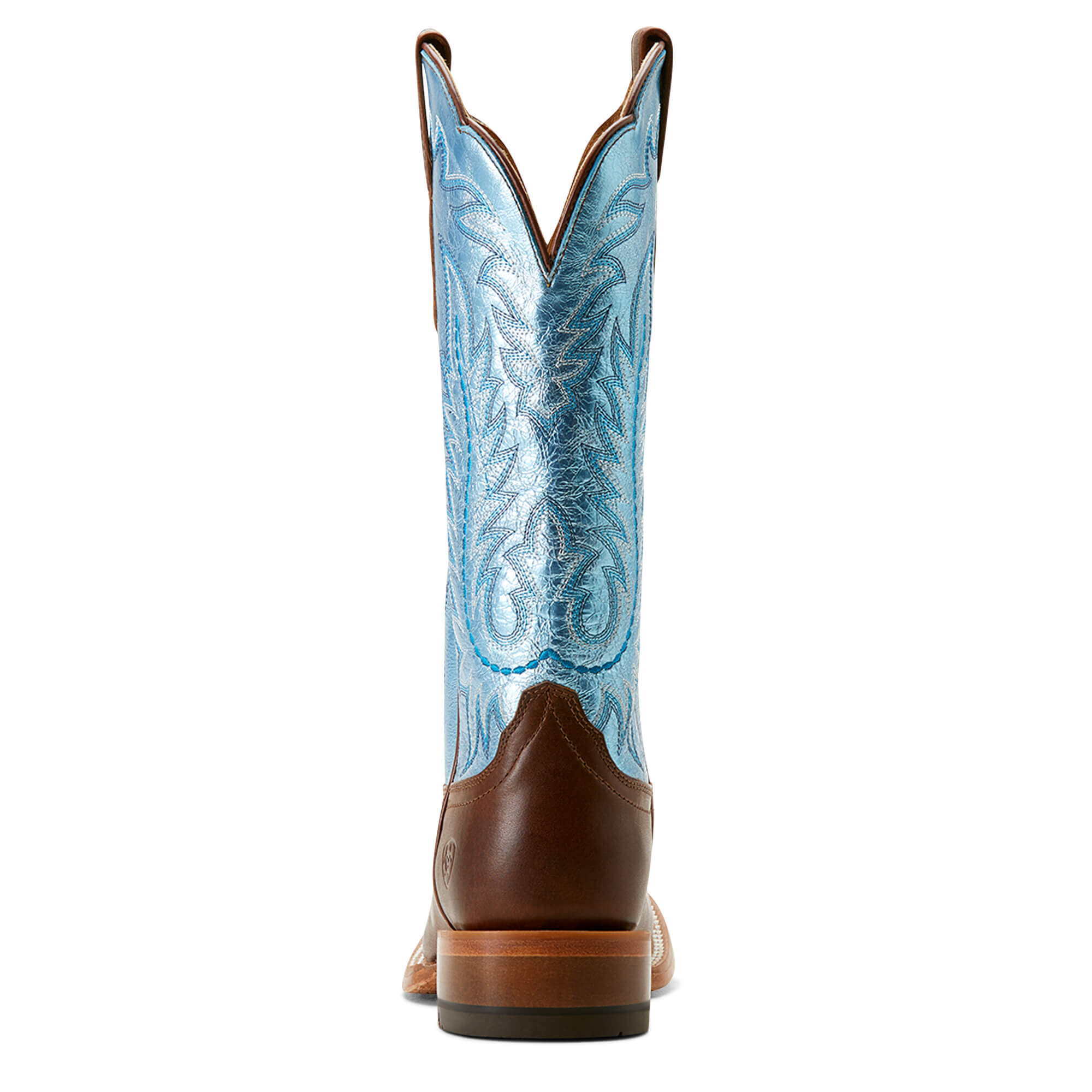 Ariat Frontier Tilly Western Boot in Dapper Tan and Surf Blue Heel View