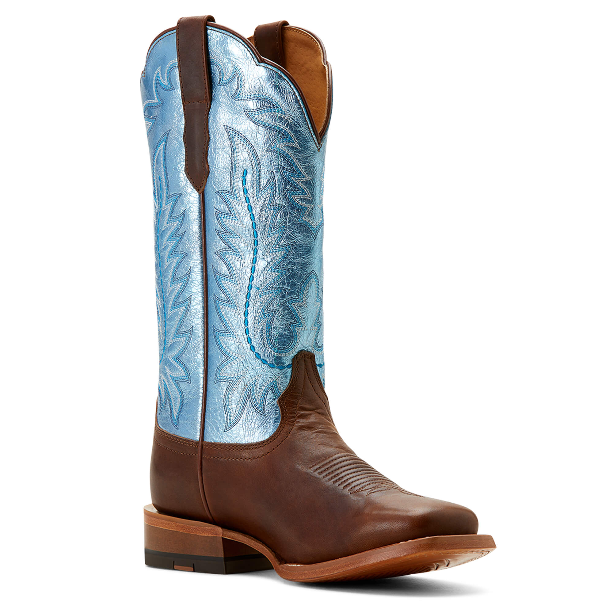 Ariat Frontier Tilly Western Boot in Dapper Tan and Surf Blue Medial View