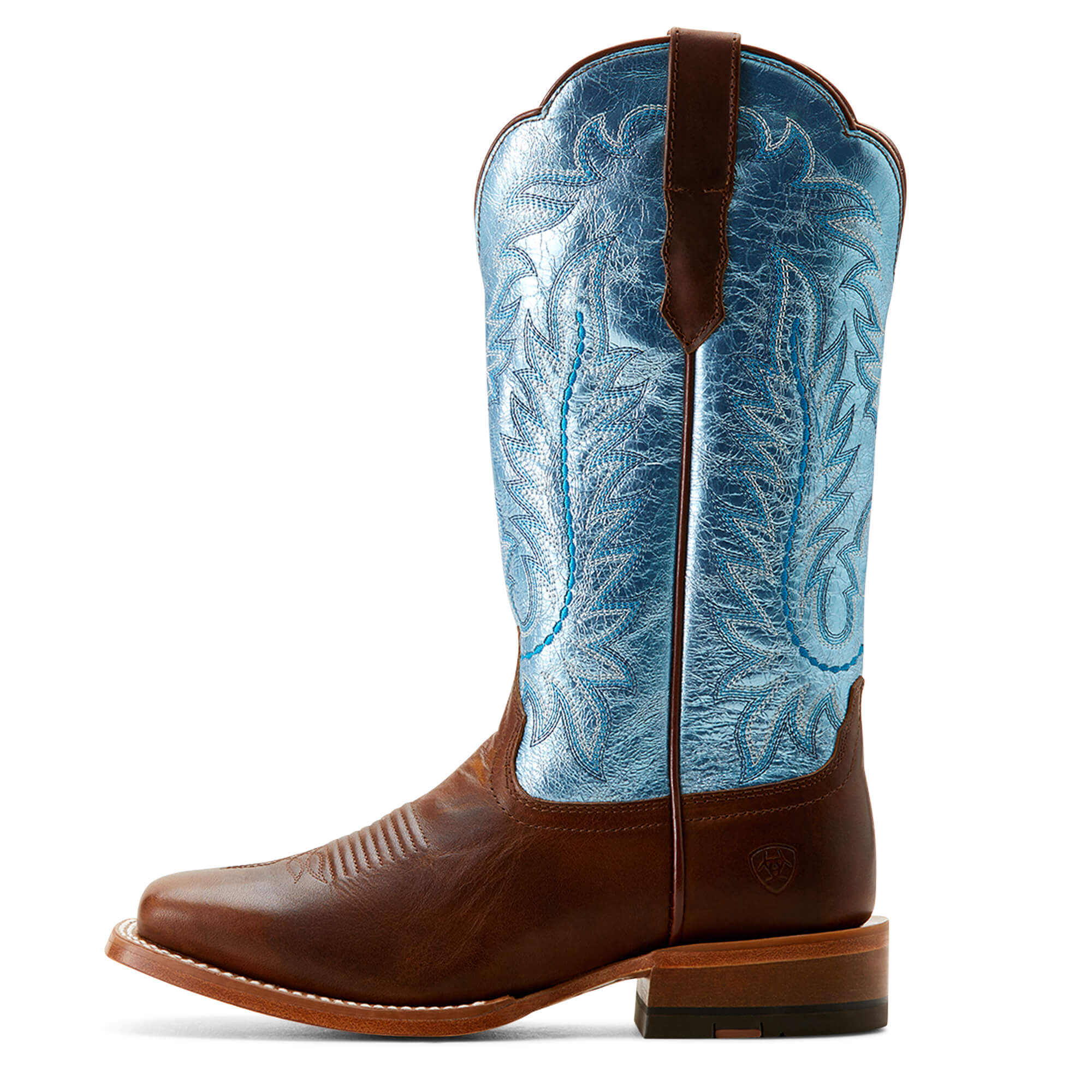 Ariat Frontier Tilly Western Boot in Dapper Tan and Surf Blue Side View