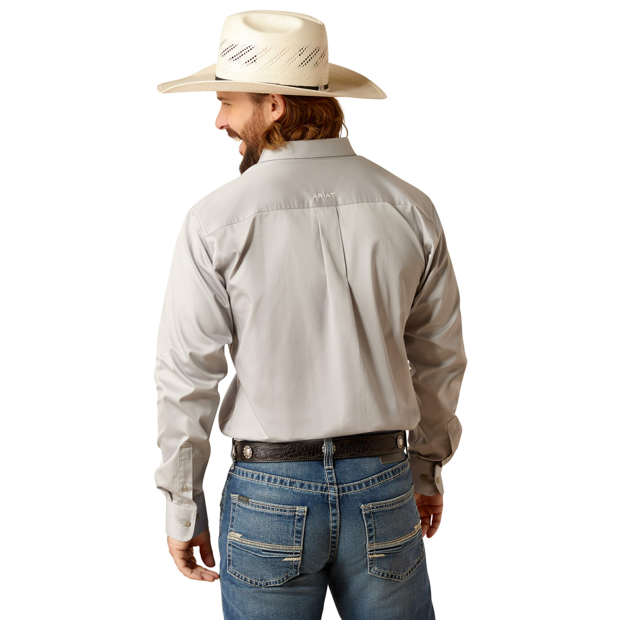 Ariat Team Logo Fitted Shirt in Light Grey Back View