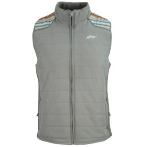 hooey packable vest in grey and serape