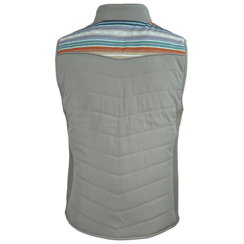 hooey packable vest in grey and serape back view