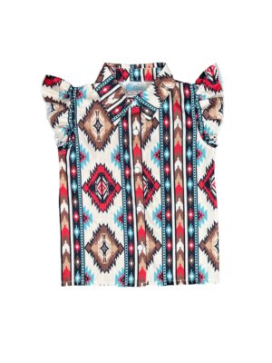 Shea Baby Aztec Ruffle Snap Shirt Folded