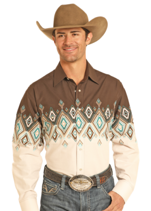 Panhandle Aztec Dark Brown Border Print